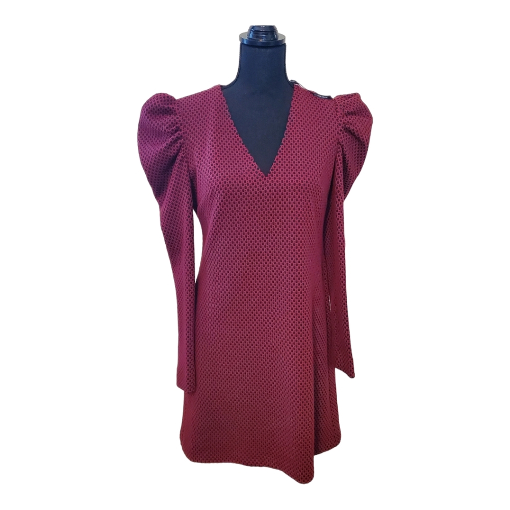 Donna Morgan Size 6 Red and Black Puffed Sleeve Dress Office‎ to Night